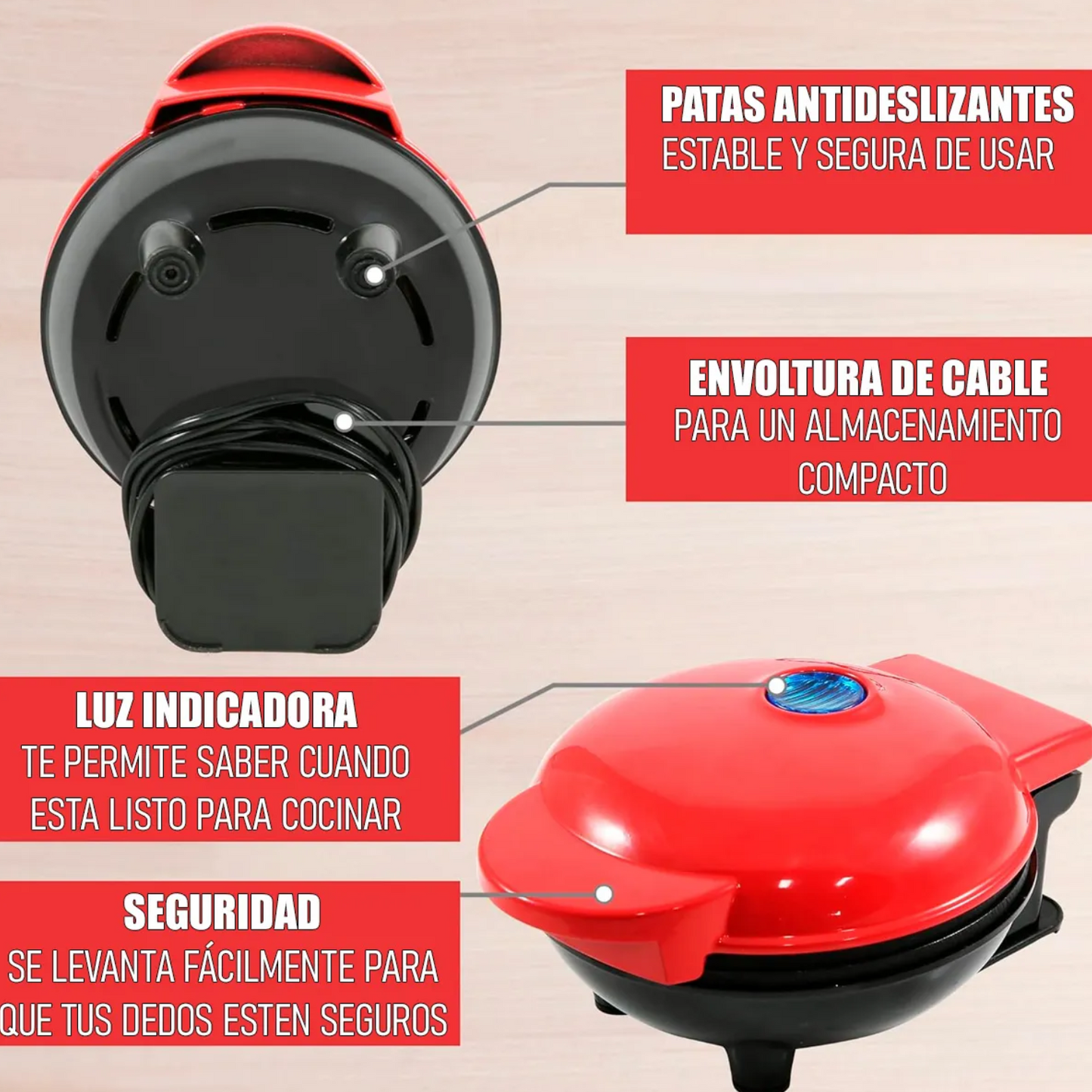 Maquina Para Hacer Mini Waffle Roja